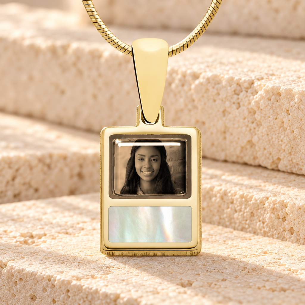 Rectangle 14K Gold Picture Pendant With Milky Ashes — main product image