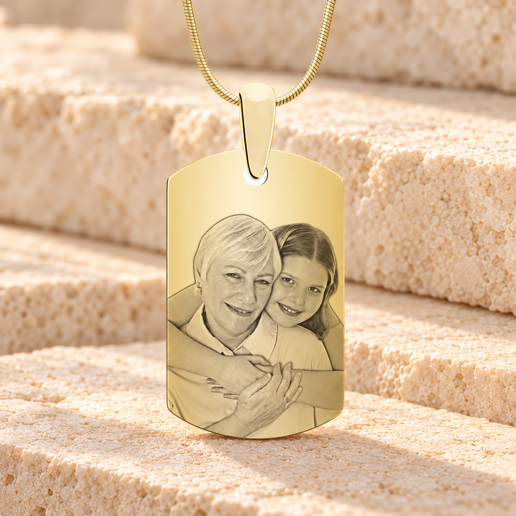 Small Dog Tag Gold Plated over Stainless Steel Photo Pendant — main product image