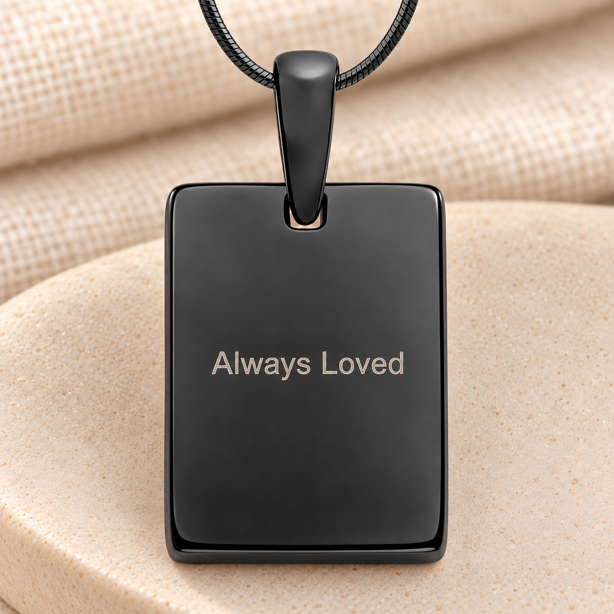 Black Plated Sterling Silver Memorial Rectangle Fingerprint Necklace — rear engraving — evr4834b