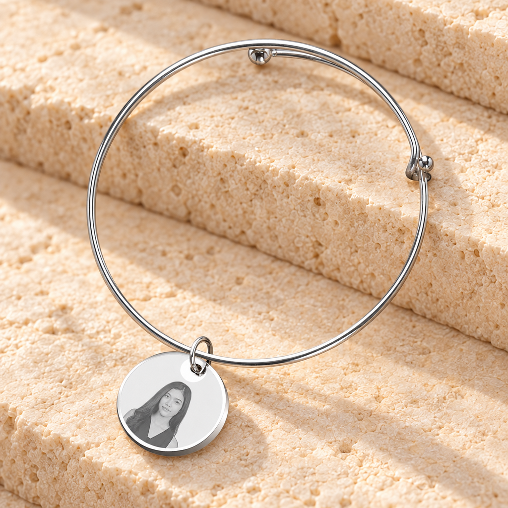 Sophisticated Round Photo Engraved Stainless Bracelet — main product image