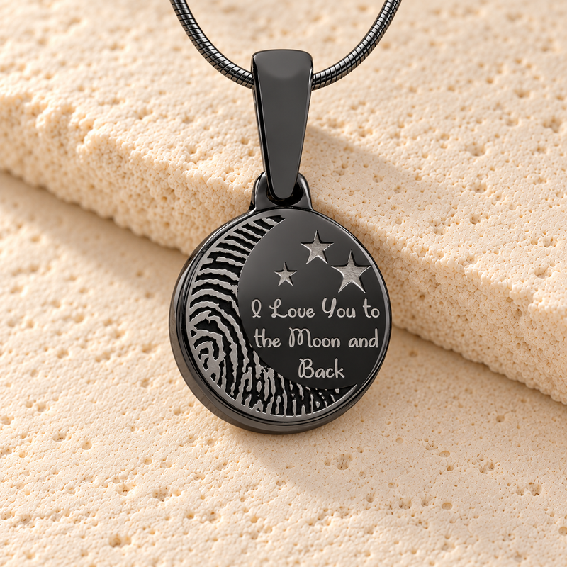 Love You To The Moon Black Plated Fingerprint Necklace