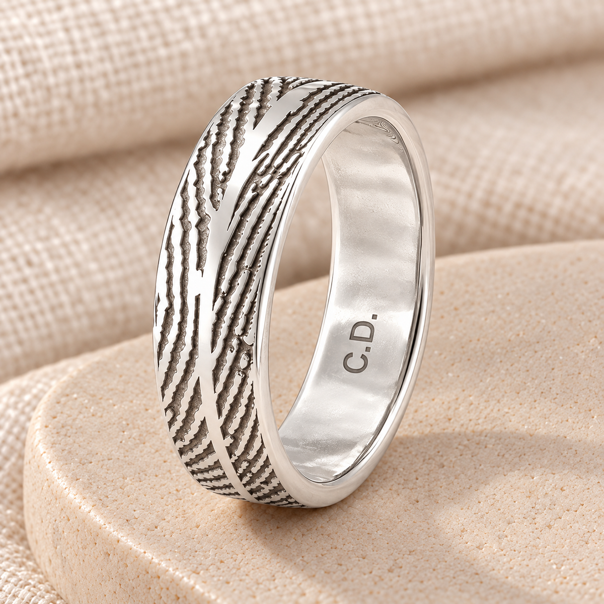 Women's Double Print Sterling Silver Fingerprint Ring — rear engraving — evr30013s