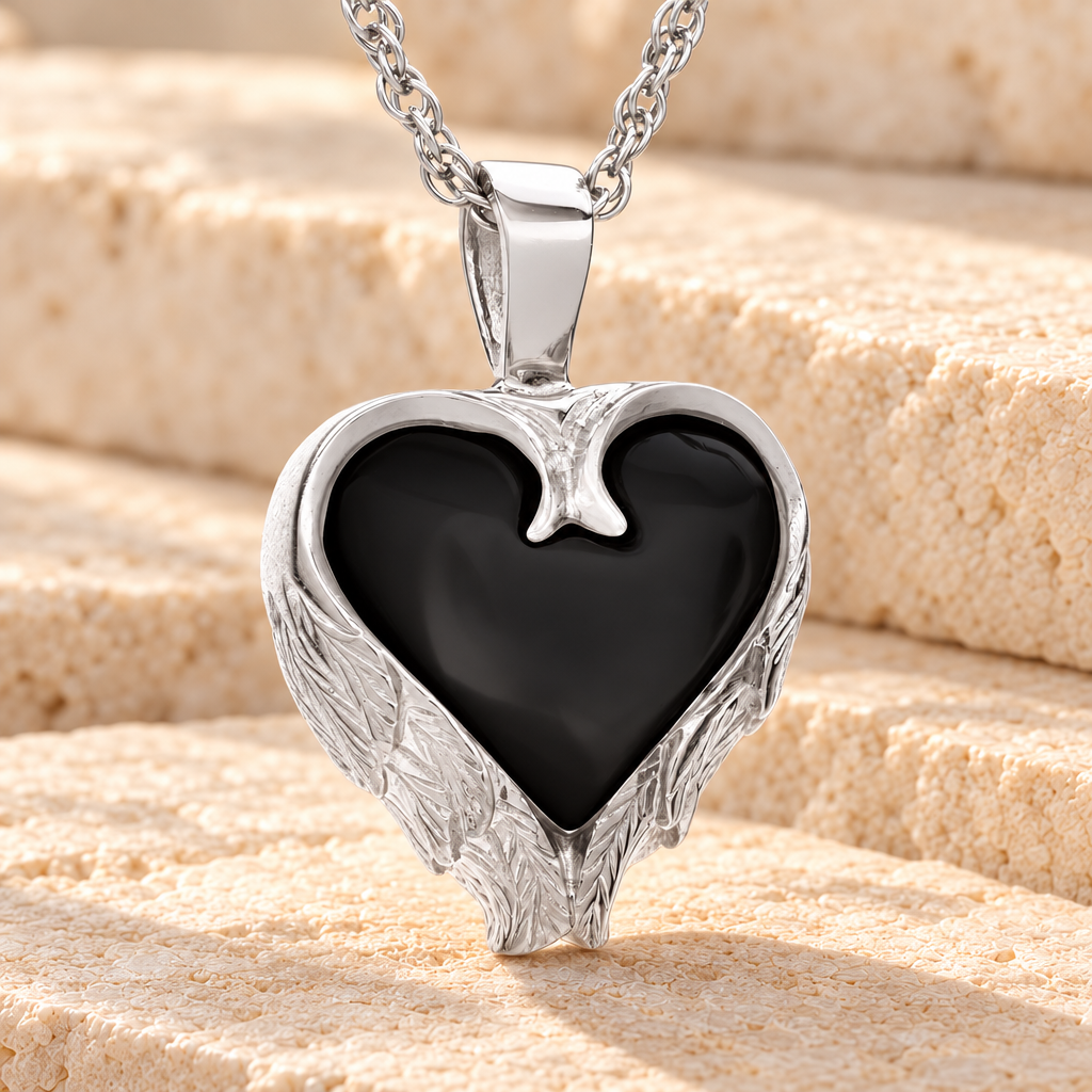 14K White Gold Onyx Innocent Heart Cremation Pendant — main product image