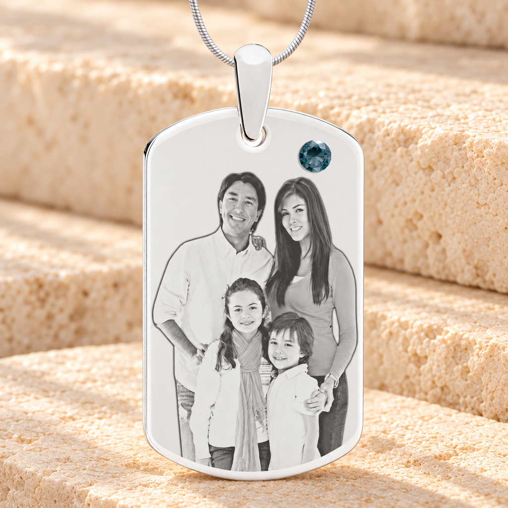 Birthstone Large Dog Tag December Photo Engraved Stainless Keepsake — main product image