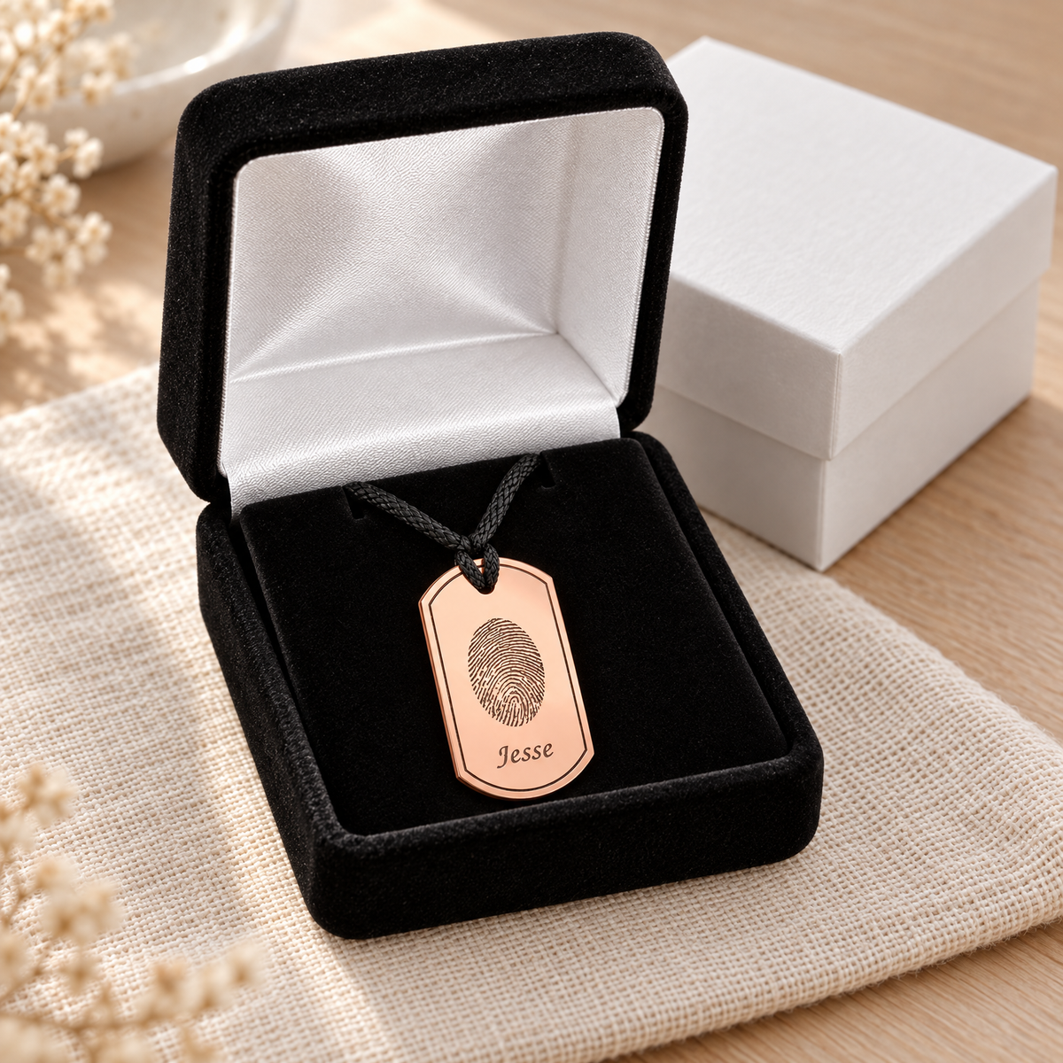 Modern Dog Tag Copper Fingerprint Necklace — gift box — evr4724cpr