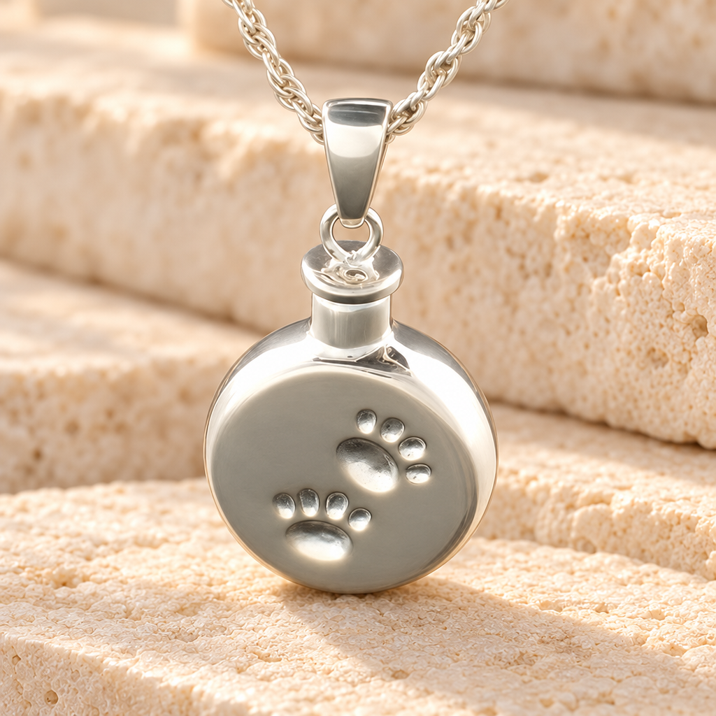 14K White Gold Pawprints Cremation Pendant — main — evr601wg