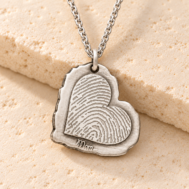 Sterling Silver Antique Heart Fingerprint Necklace