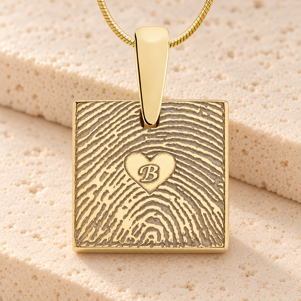 Gold Plated Sterling Silver Initial Square Fingerprint Necklace — main — evr4829g
