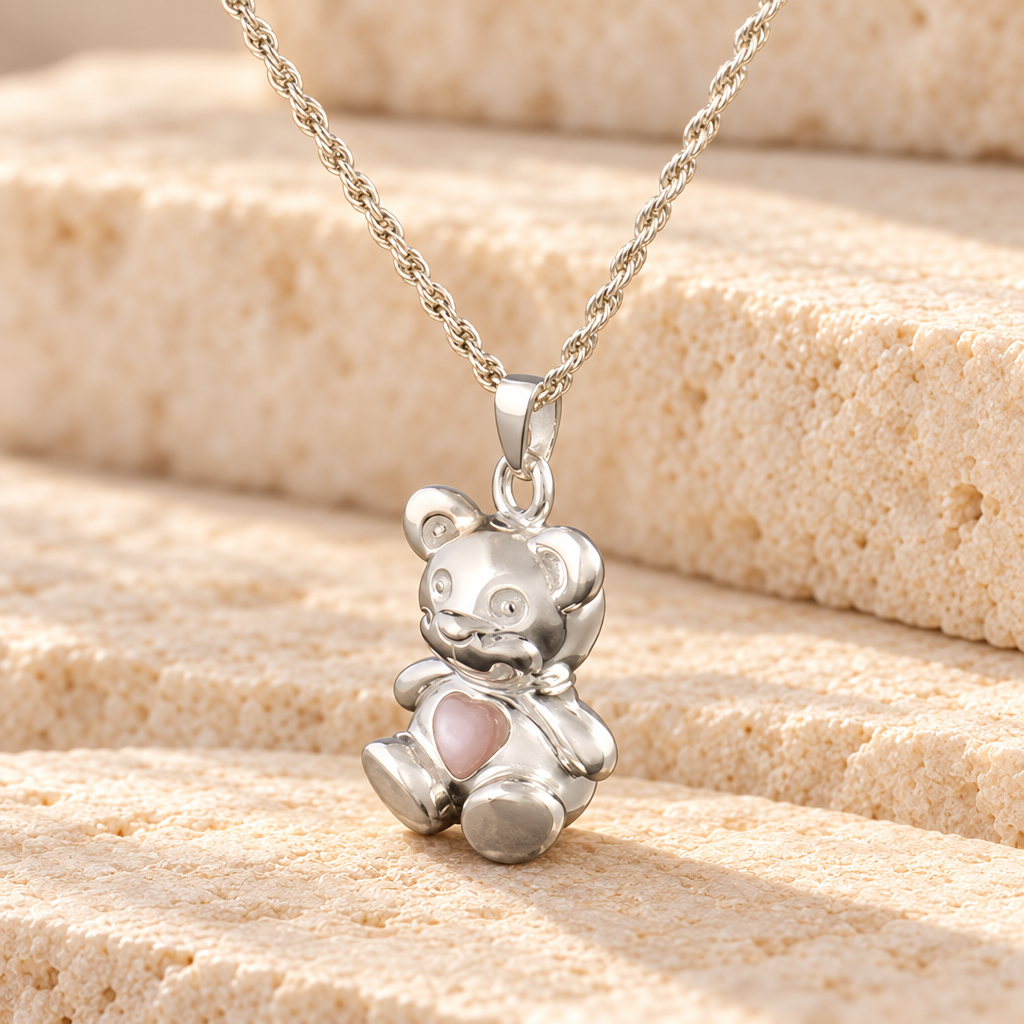 14k White Gold Tickle Me Pink Bear Jewelry Pendant — main — evr6301wg