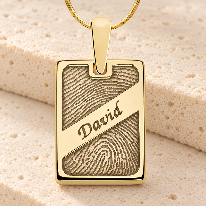 Solid 14k Gold Memorial Rectangle Fingerprint Necklace