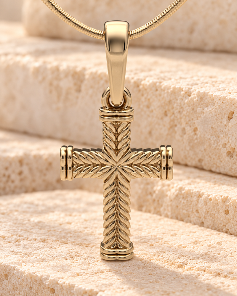 14K Gold Cable Cross Forever Sealed Memorial Jewelry