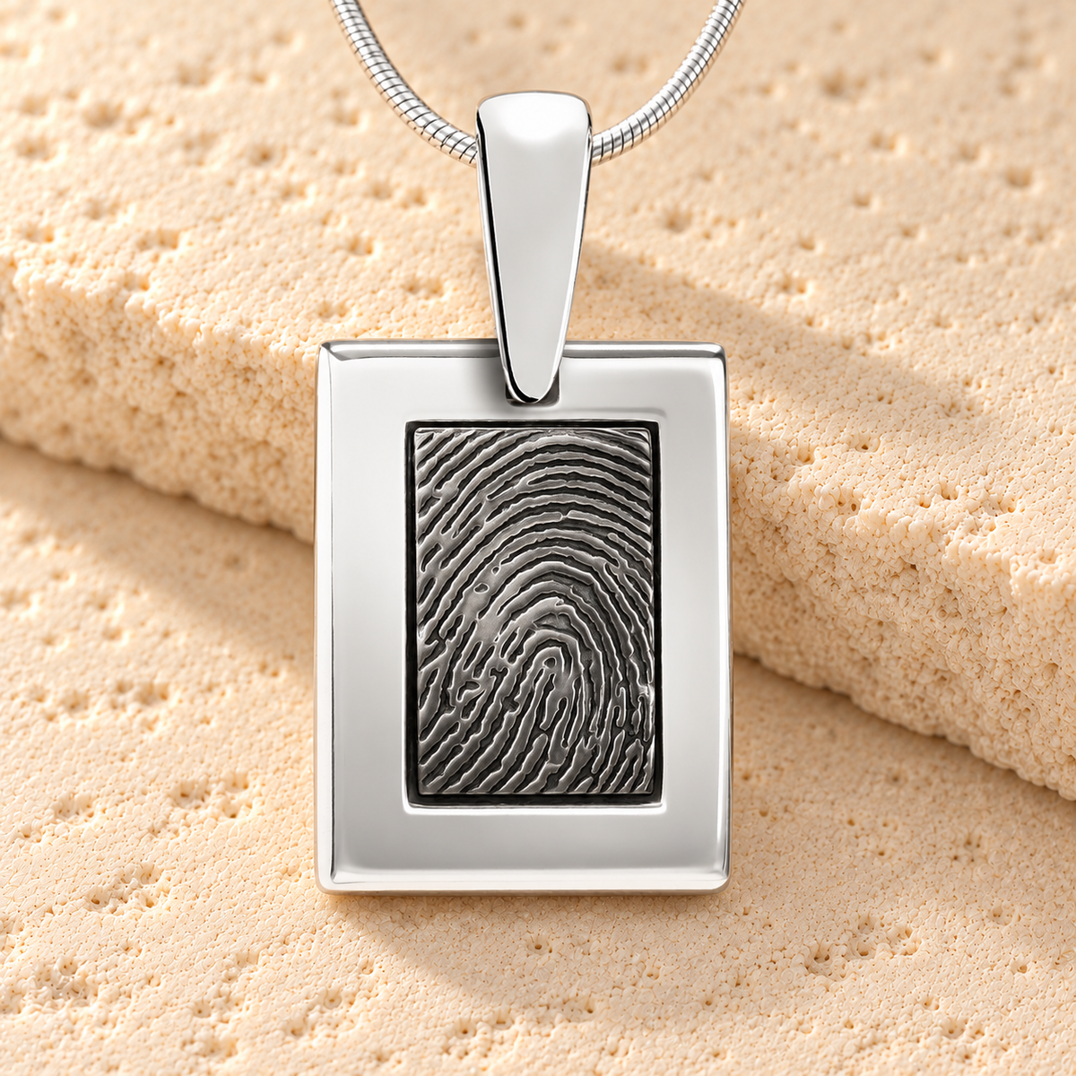 Black Square Silver Frame Fingerprint Necklace — main — evr4802sb
