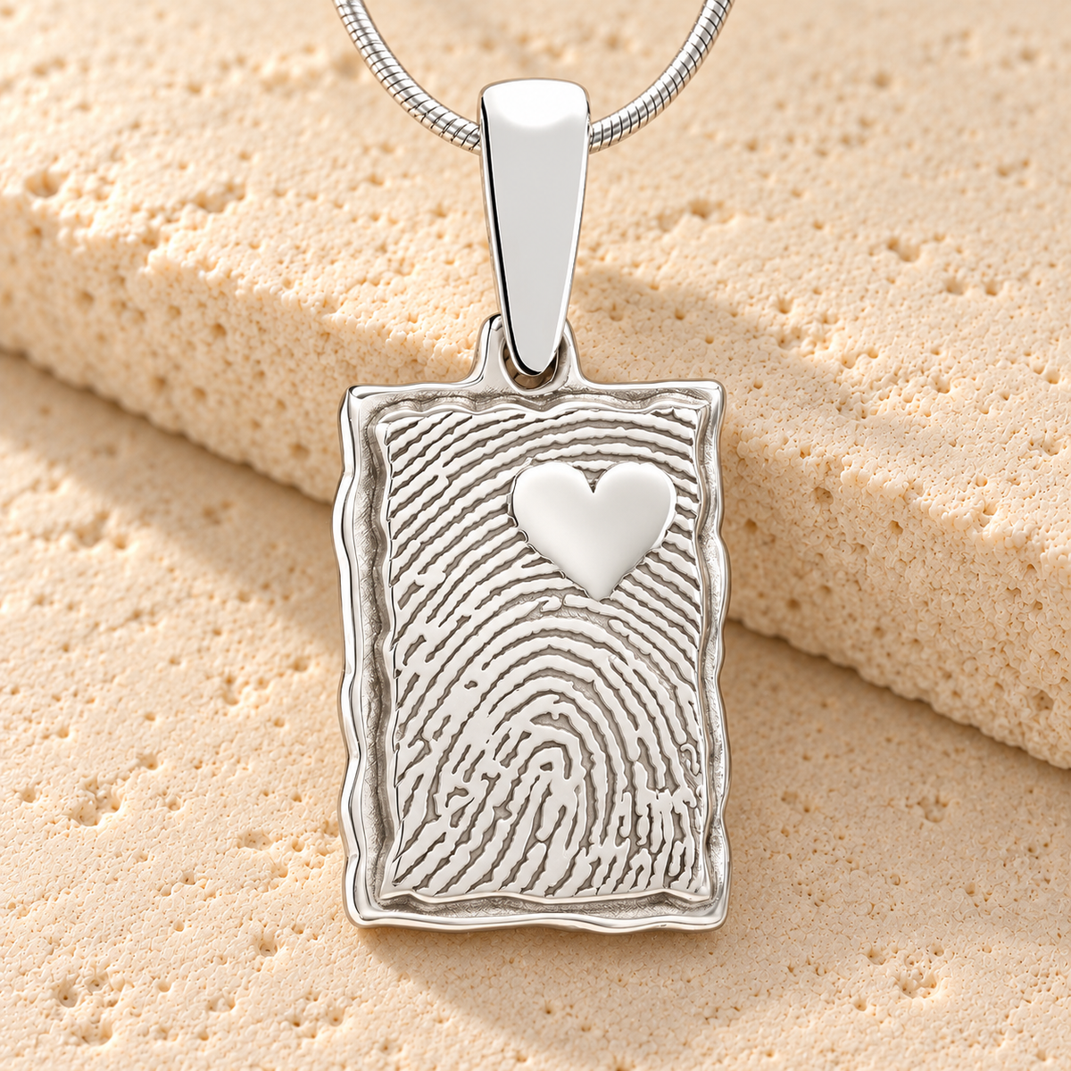 Solid 14k White Gold Loved Rectangle Fingerprint Necklace — main — evr4712wg