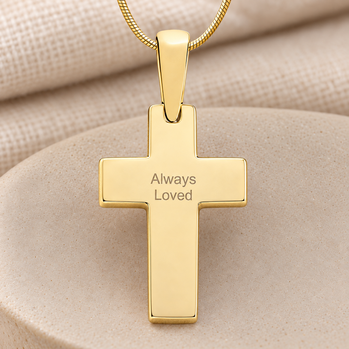 Solid 14k Gold Simply Cross Fingerprint Necklace — rear engraving — evr4822kg