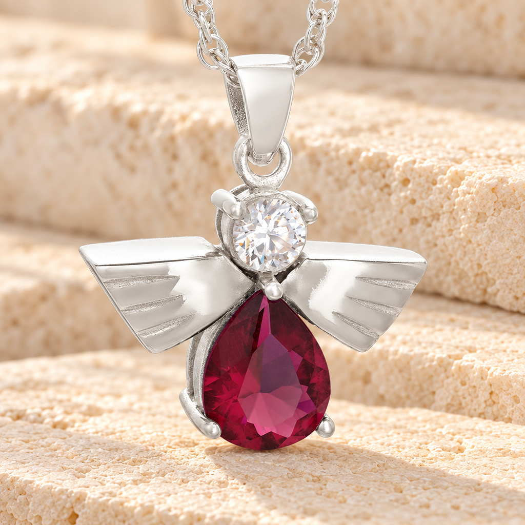 Sterling Silver Divine Messenger with Red Stone Keepsake-evr6367s — main — evr6367s
