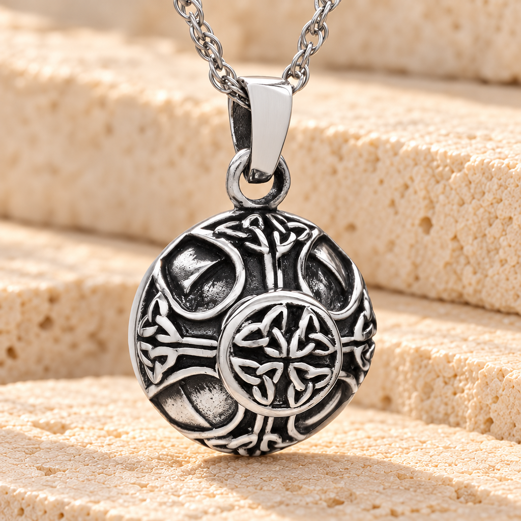 White Gold Celtic Round Cremation Jewelry — main product image
