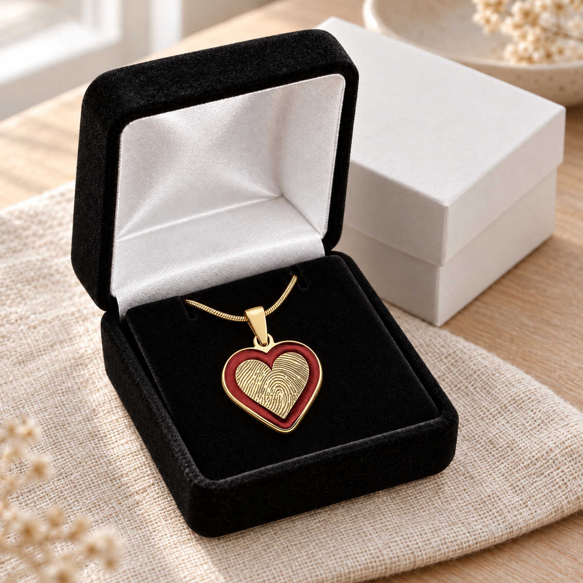 Gold Plated Sterling Silver Color Me Red Heart Fingerprint Necklace — gift box — evr4830g
