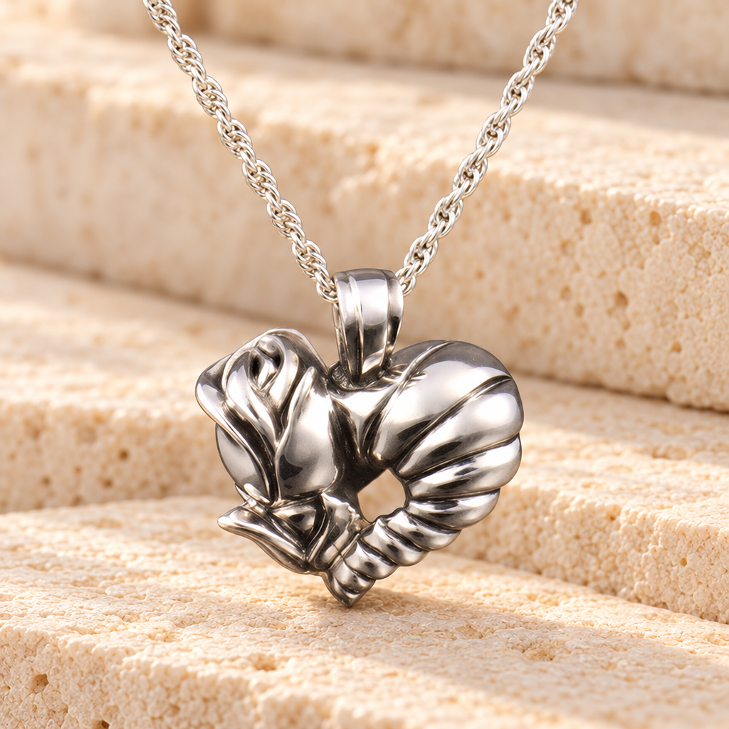 14k White Gold Sterling Silver Flower Heart Cremation Charm — main — evr667wg