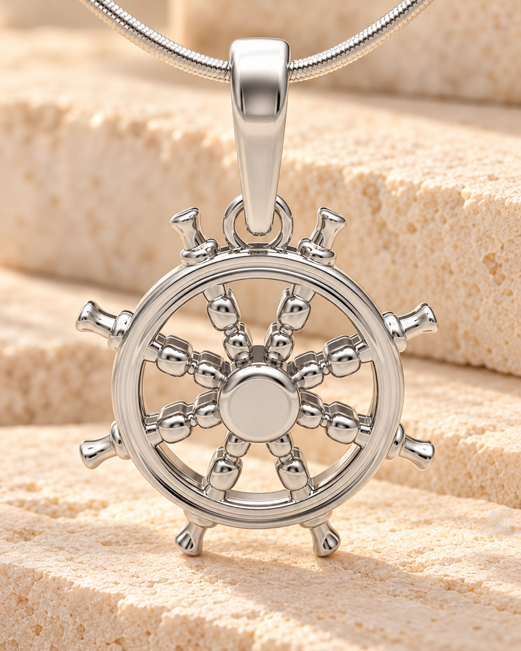Solid 14k White Gold Ships Wheel Forever Sealed Memorial Jewelry — main — evr20054wgfs