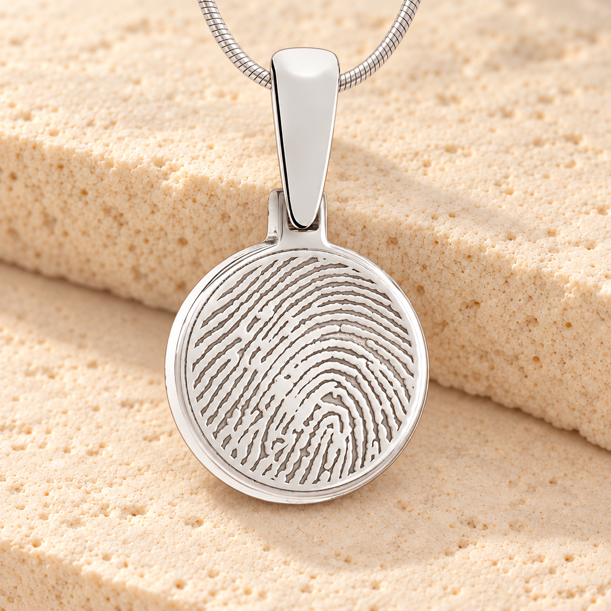 Solid 14k White Gold Round Fingerprint Necklace — main — evr4704wg