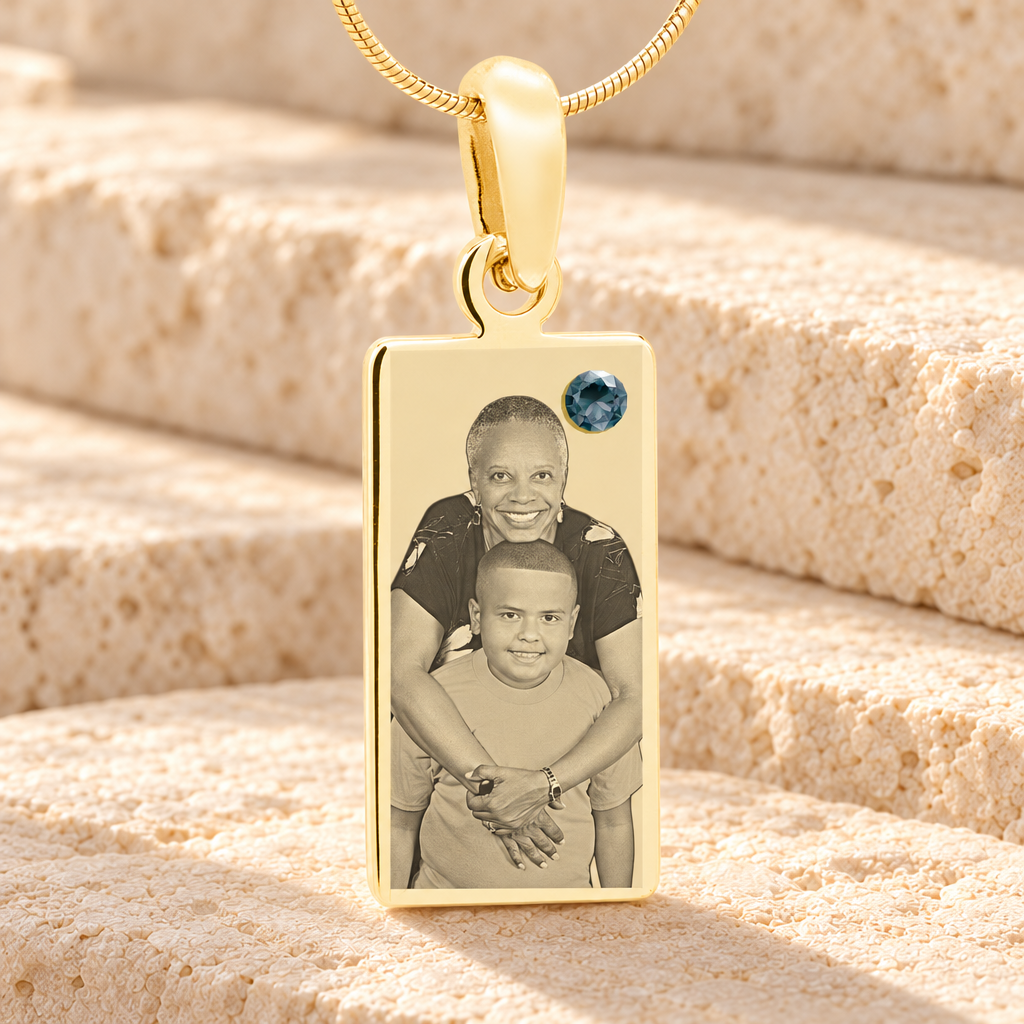December Birthstone Gold Plated over Stainless Steel Tower Photo Pendant — main product image