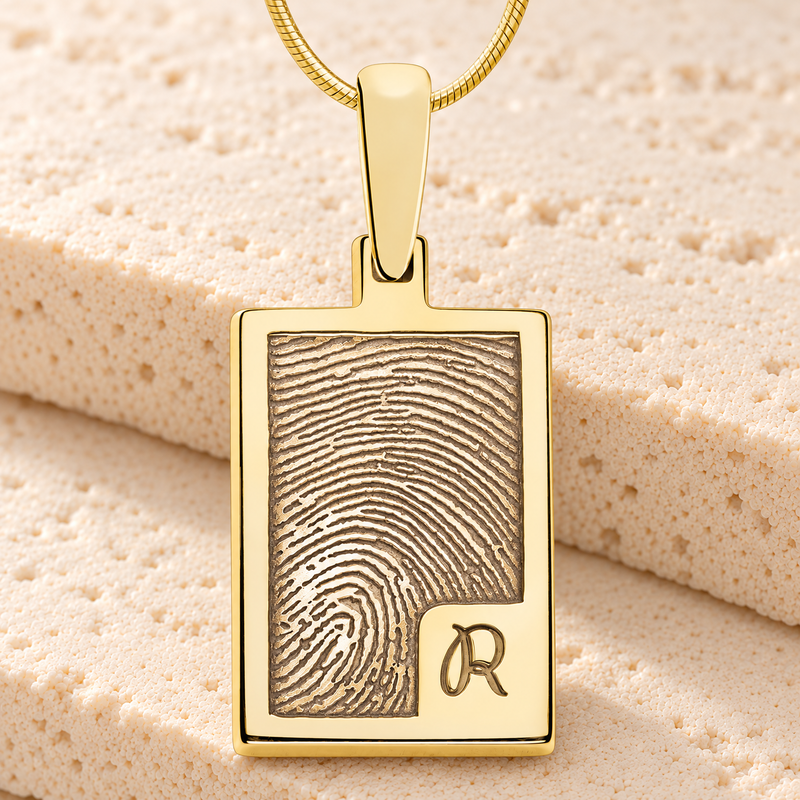 Solid 14k Gold Simple Rectangle Fingerprint Necklace