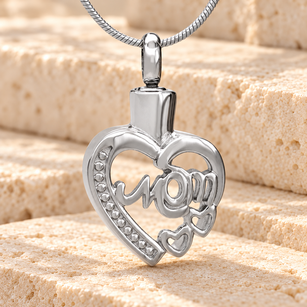 Stainless Steel My Mom Heart Necklace Urn — main product image