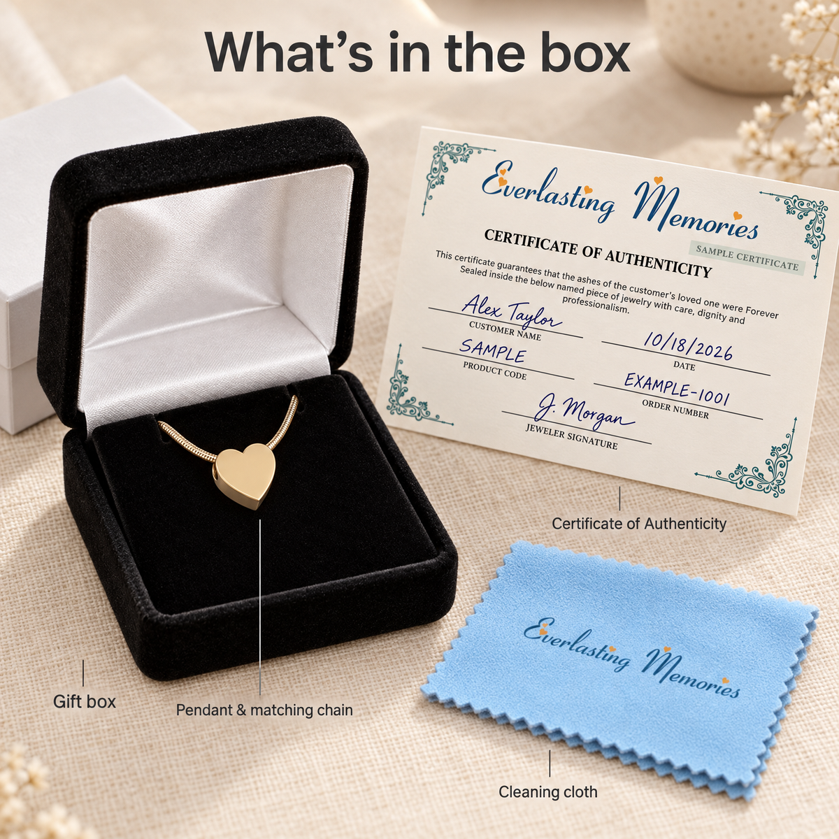 Solid 14K Gold Smooth Heart Forever Sealed Cremation Jewelry — whats in box — evr6457kgfs