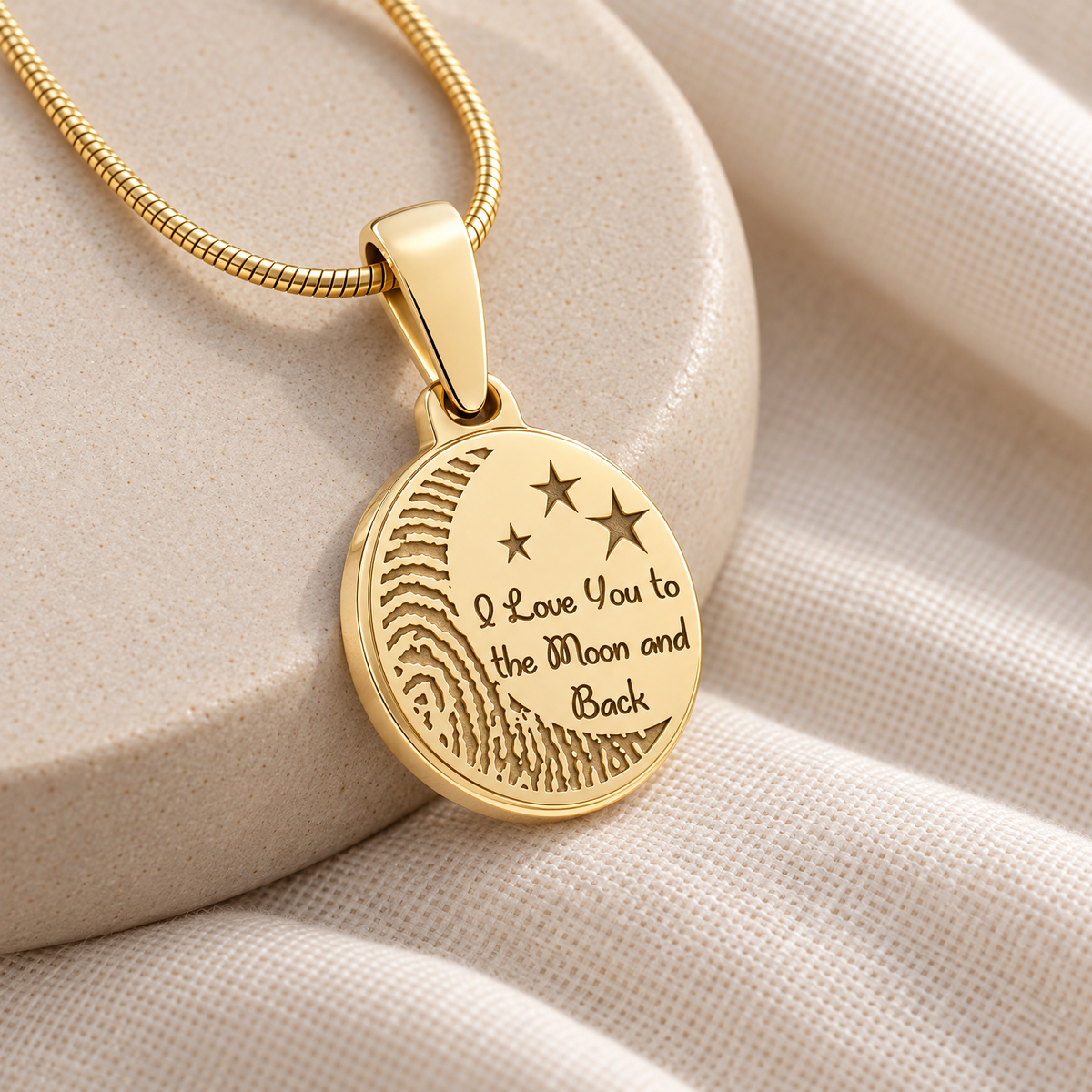 Solid 14k Gold Love You To The Moon Fingerprint Necklace — alternate view — evr4716kg