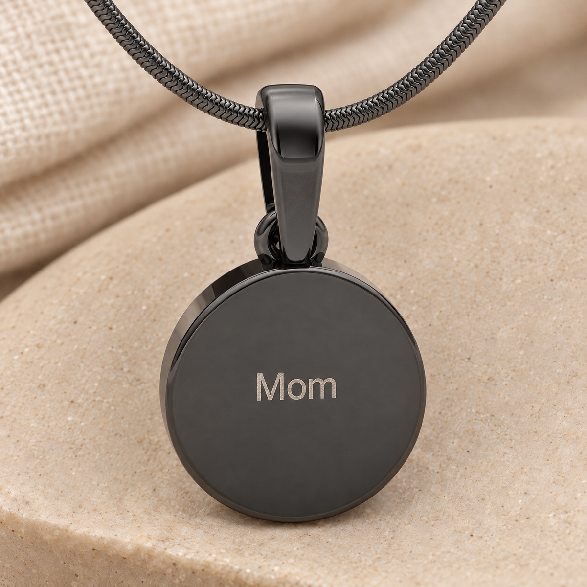 Black Plated Circled Love Forever Sealed Memorial Jewelry — rear engraving — evr20032blfs