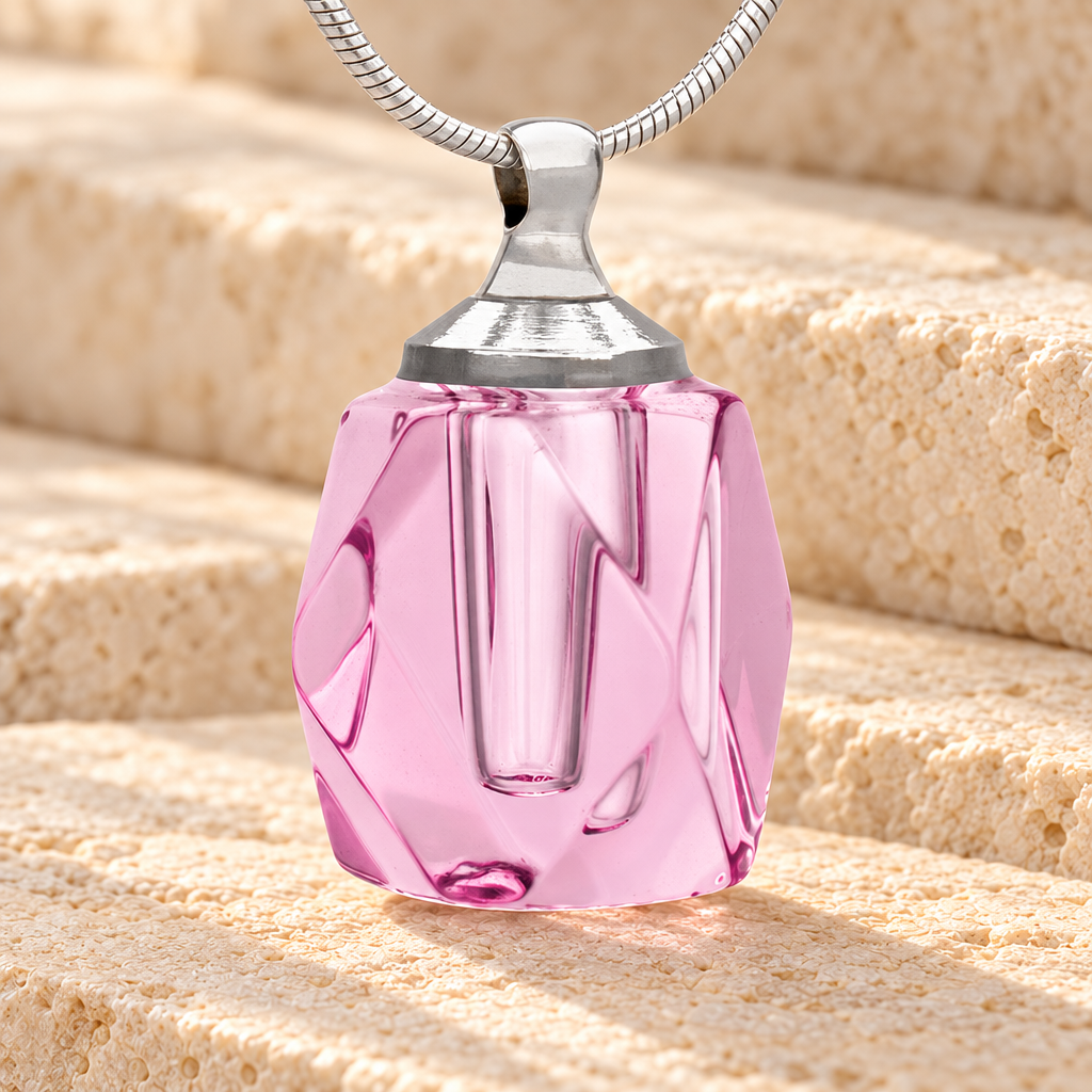 Glass Locket Pink Shasta Cremains Pendant — main product image