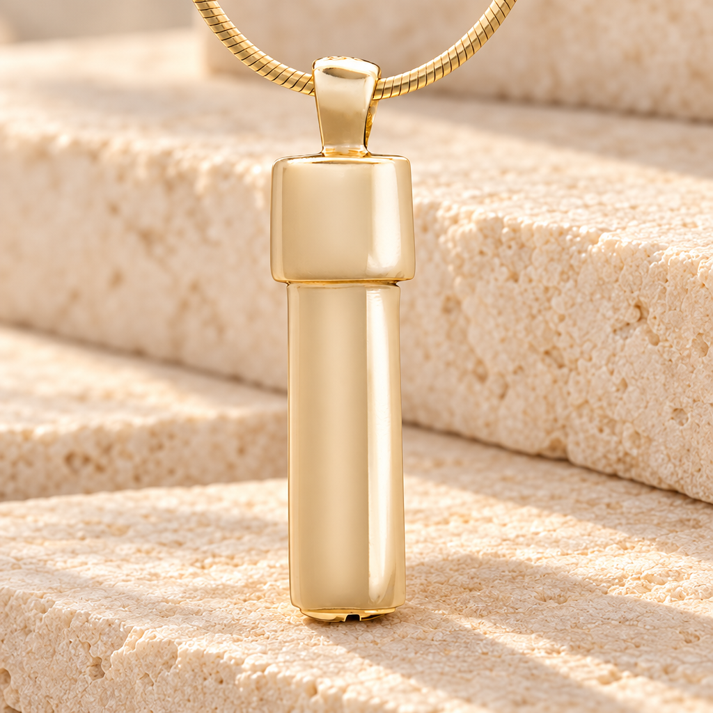 Gold Plated Simple Cylinder Cremation Jewelry — main — evr6420g