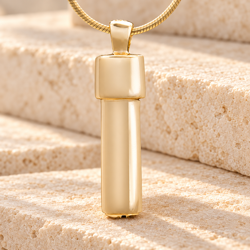 Gold Plated Simple Cylinder Cremation Jewelry