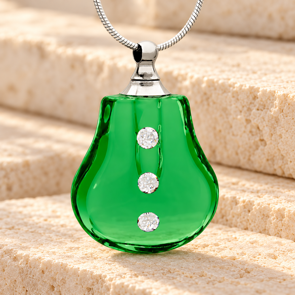 Glass Locket Emerald Trickle Cremains Locket — main — evr2060