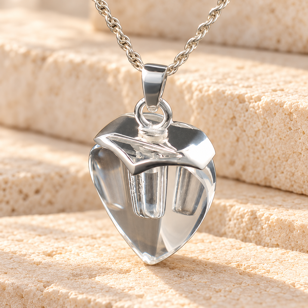 Sterling Silver and Crystal Heart Funeral Jewelry — main — evr743ss
