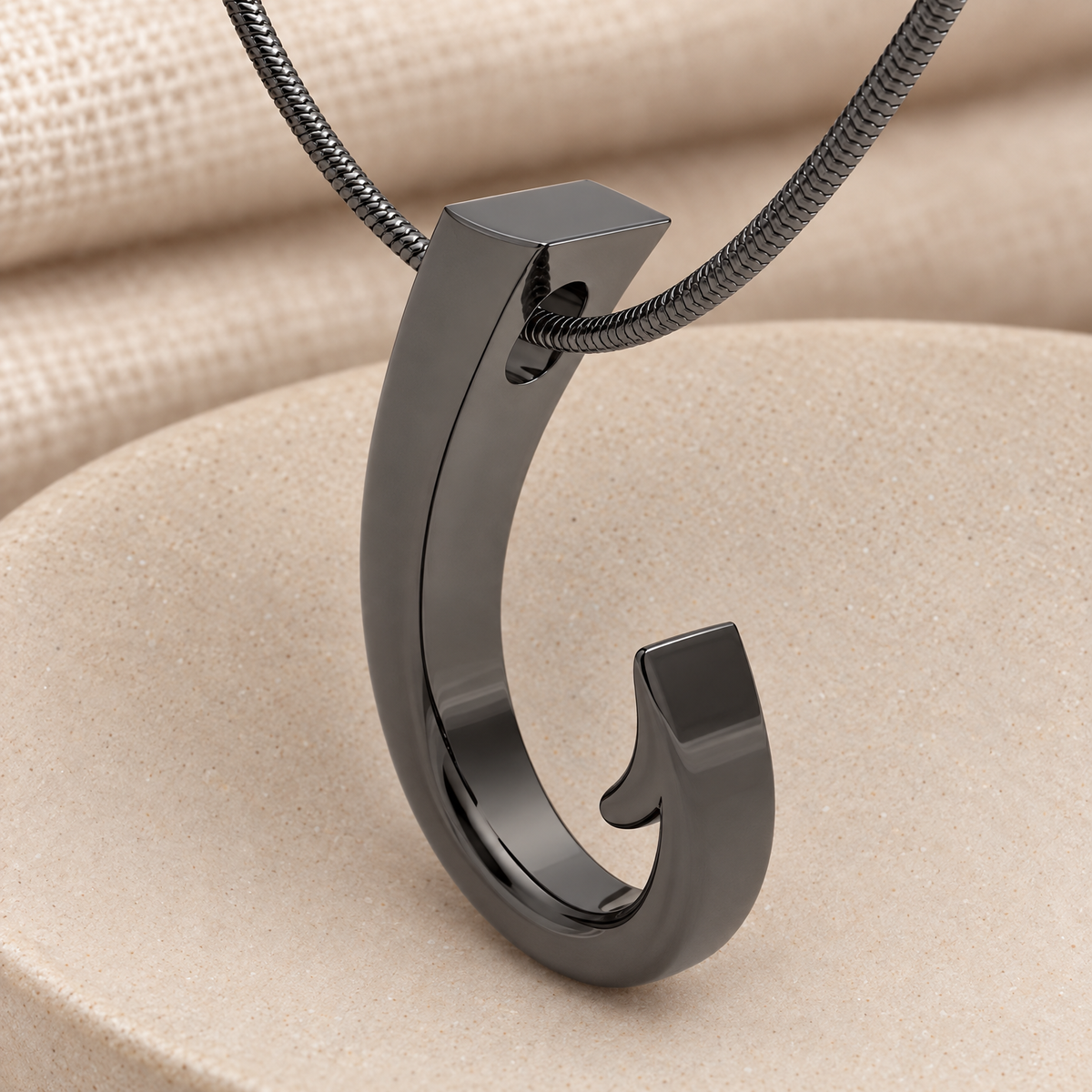 Black Plated Fishing Hook Forever Sealed Memorial Jewelry — rear view — evr20043bfs