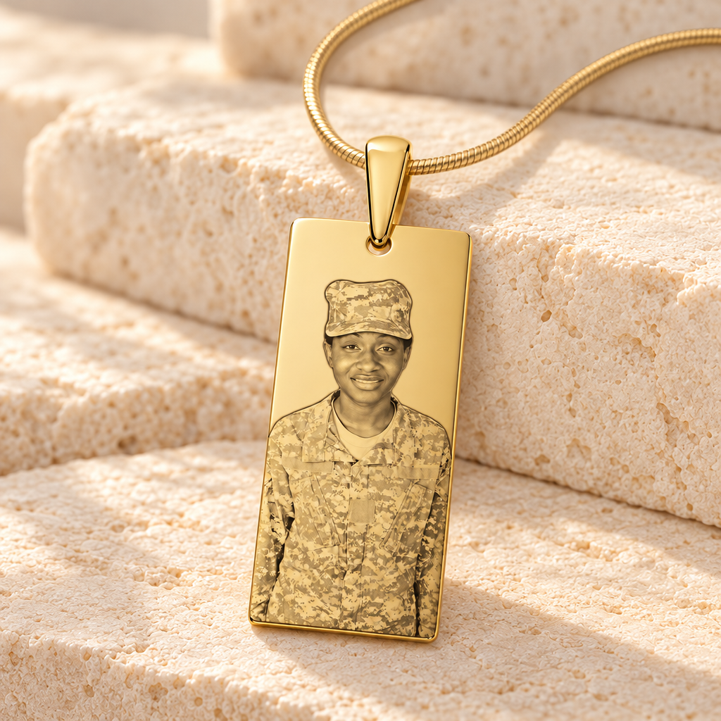 Gold Plated over Stainless Steel Stately Rectangle Photo Pendant — main — evr6585g