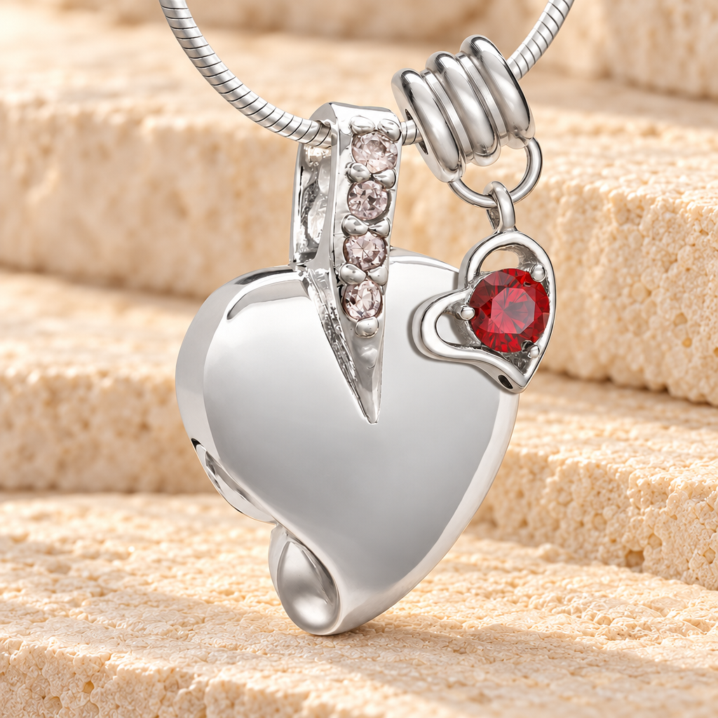 Silver January Heavenly Heart Cremation Jewelry — main product image