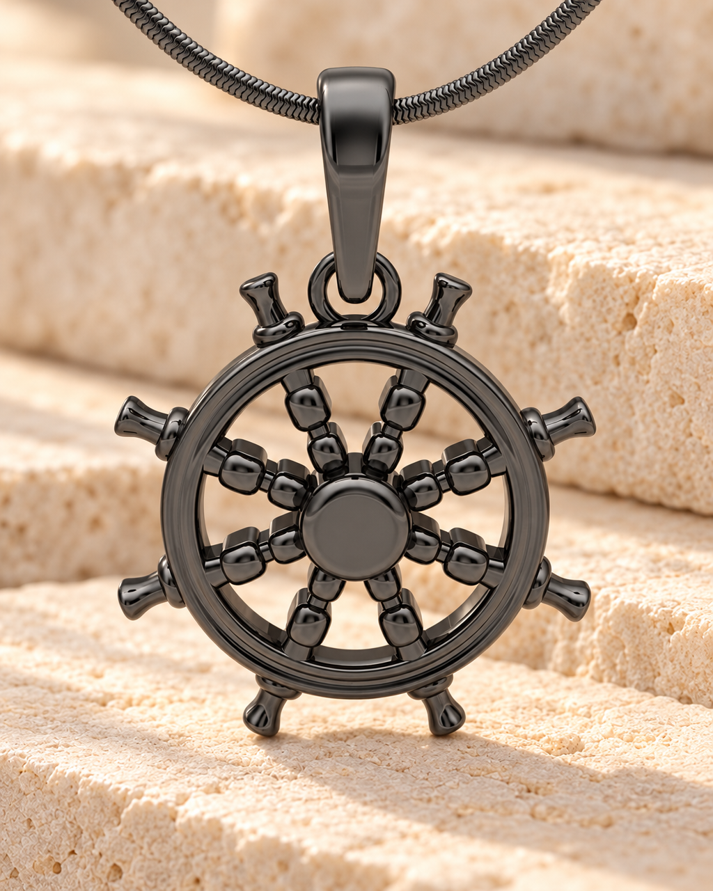 Black Plated Ships Wheel Forever Sealed Memorial Jewelry — main — evr20054blfs