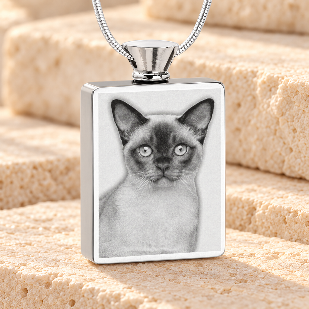 Rectangle Stainless Steel  Photo Engraved Pet Ash Pendant — main — evr6414ss
