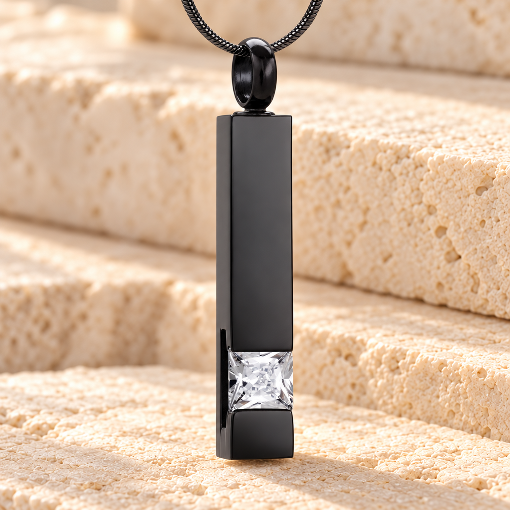 Black Plated Stately Cylinder Cremation Necklace — main product image