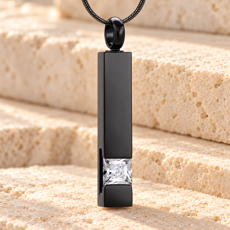 Black Plated Stately Cylinder Cremation Necklace