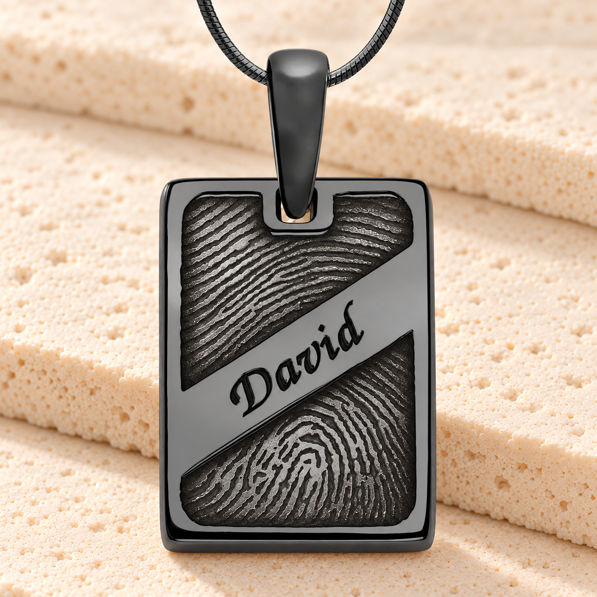 Black Plated Sterling Silver Memorial Rectangle Fingerprint Necklace — main — evr4834b