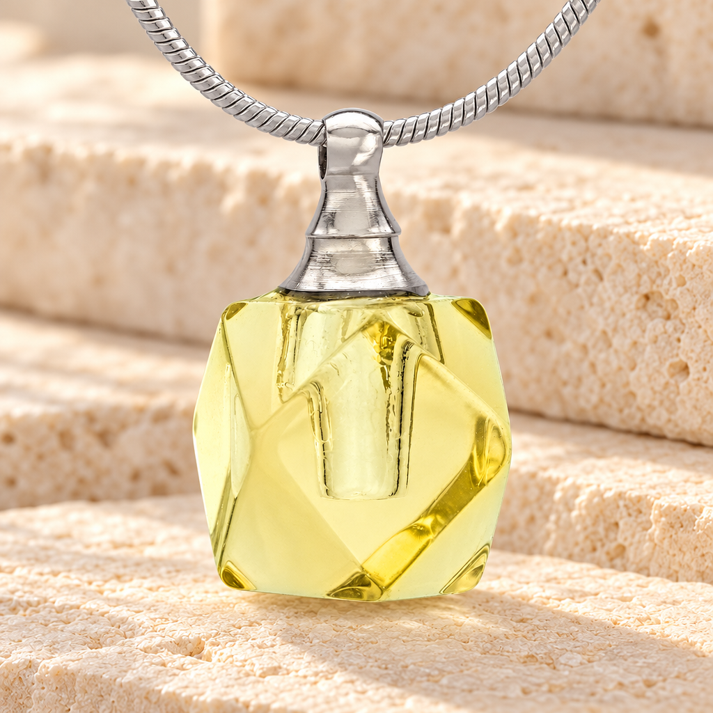 Glass Locket Yellow Cubix Cremation Jewelry — main — evr2531y