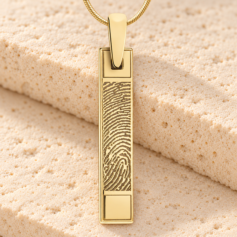 Solid 14k Gold Barred Fingerprint Necklace