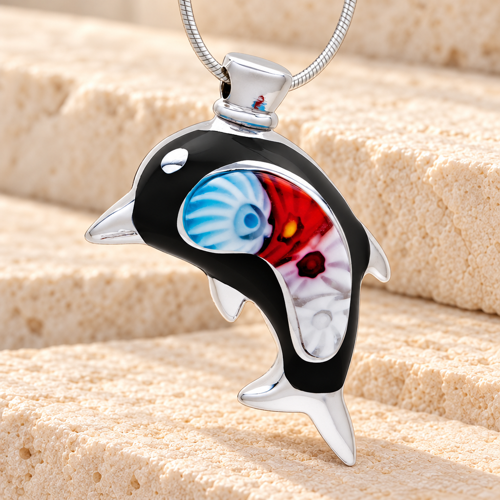 Black Graceful Dolphin Cremation Jewelry — main — evr6114black