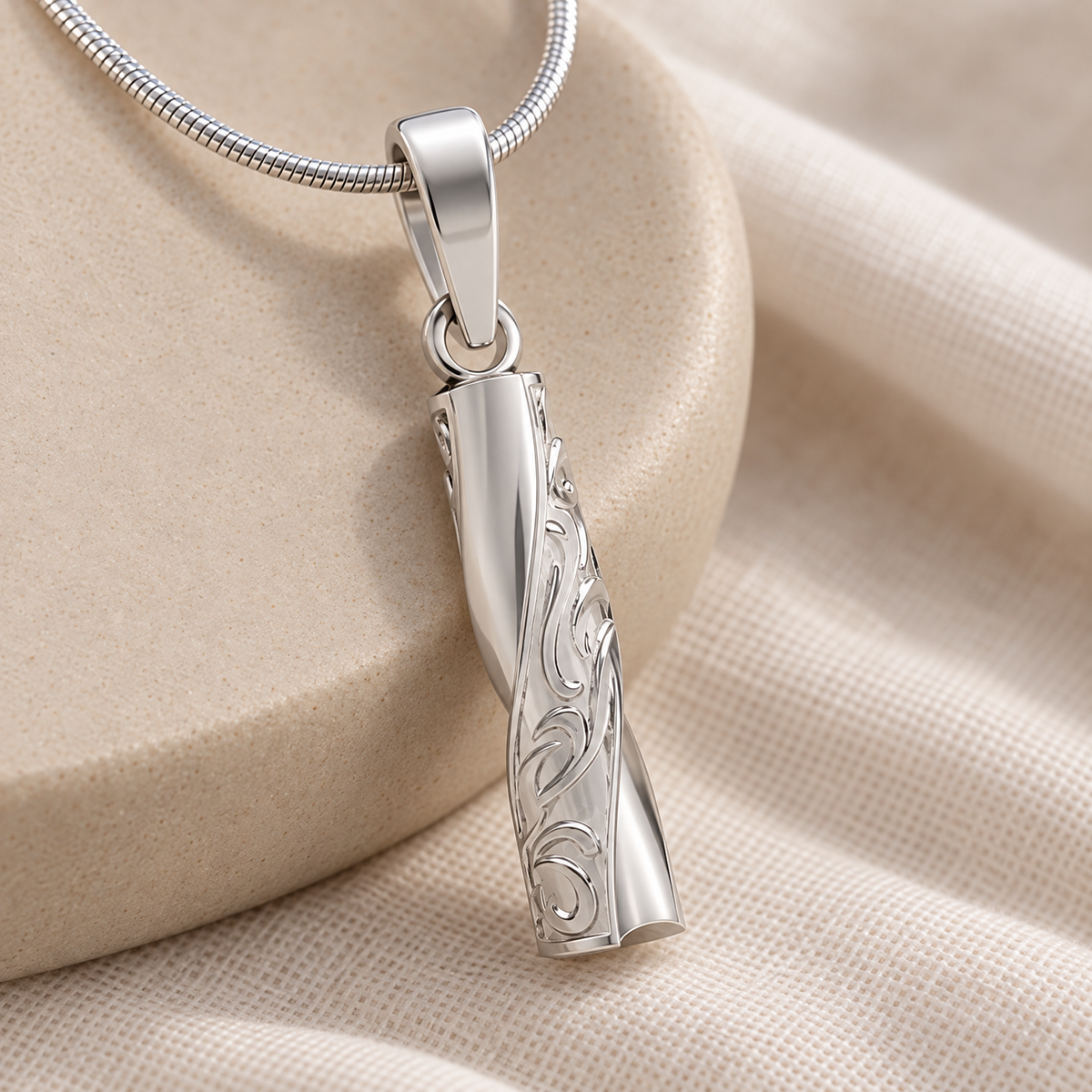 Solid 14K White Gold Twisted Cylinder Forever Sealed Cremation Jewelry — alternate view — evr6629wgfs