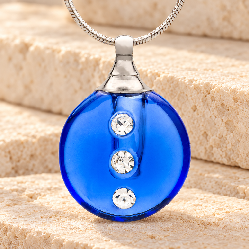 Glass Locket Blue Stability Keepsake Urn Jewelry — main — evr2509