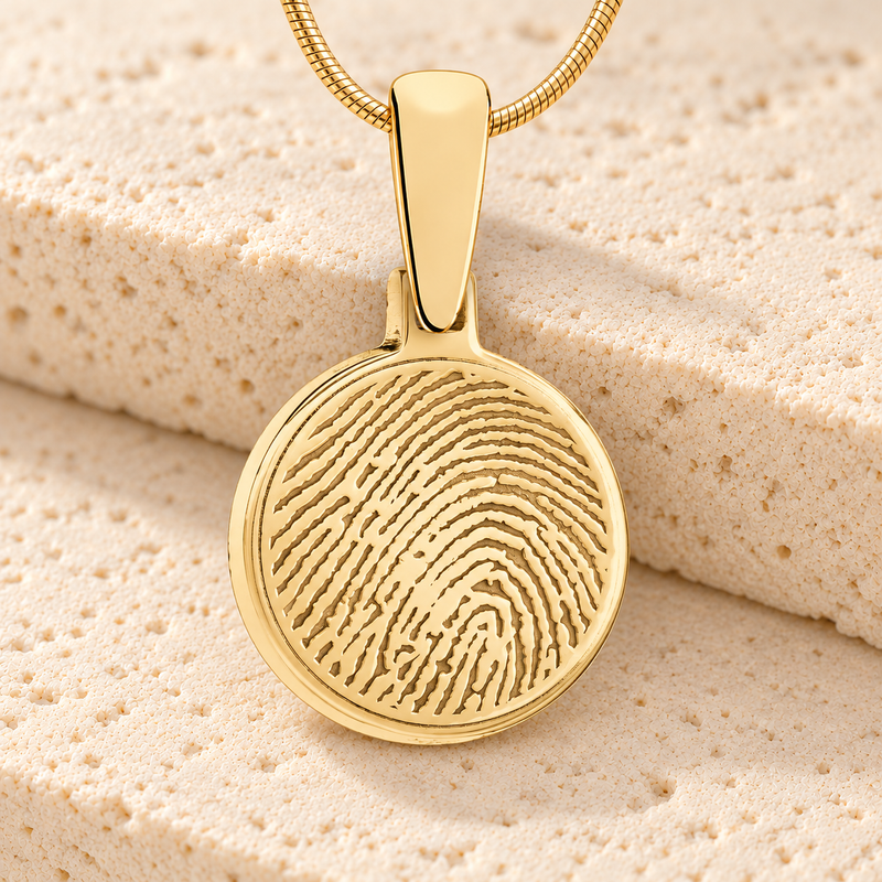 Solid 14k Gold Round Fingerprint Necklace