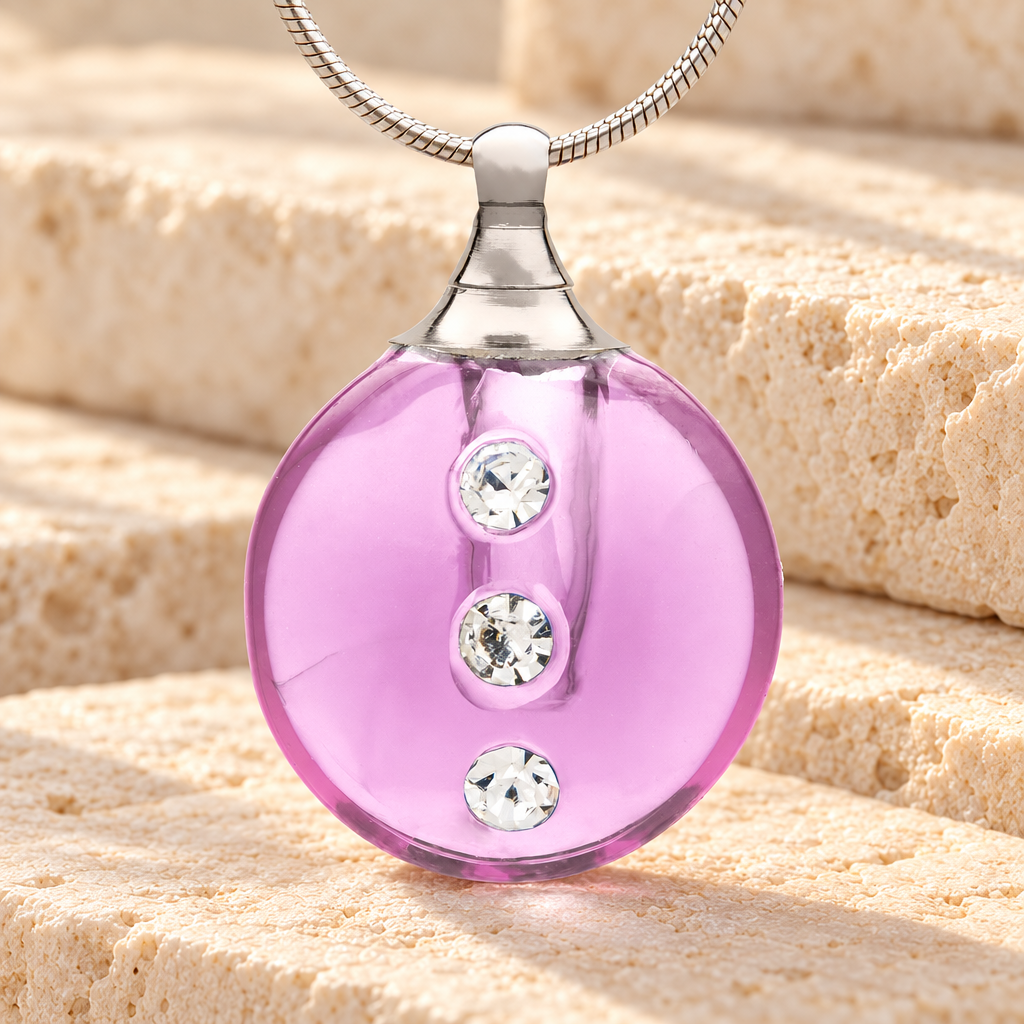Glass Locket Pink Stability Cremation Urn Necklace — main — evr2507